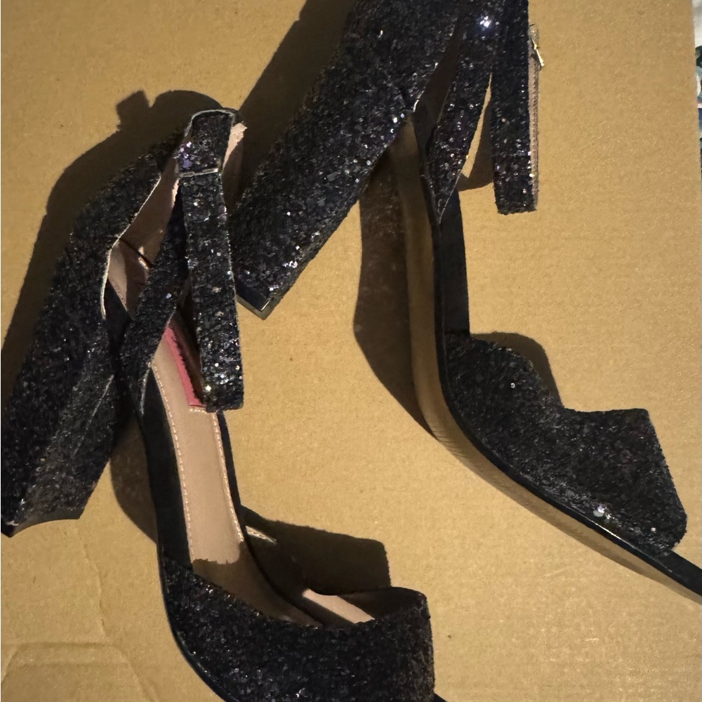 Betsey Johnson Black Glitter Heels